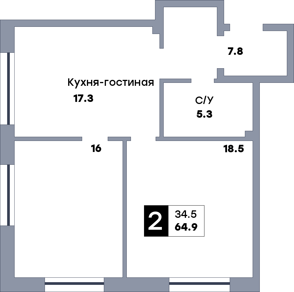 2 комнатная квартира, №509, этаж 10