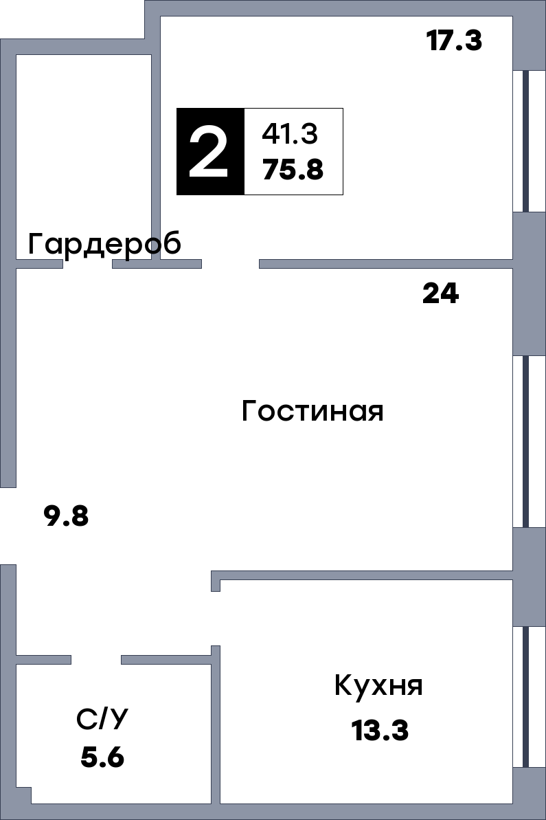 2 комнатная квартира, №610, этаж 23