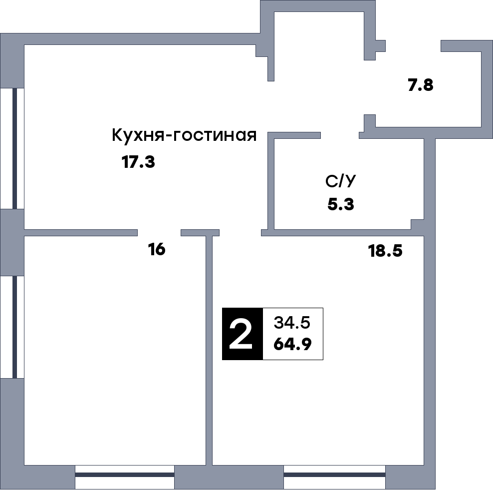 2 комнатная квартира, №613, этаж 23