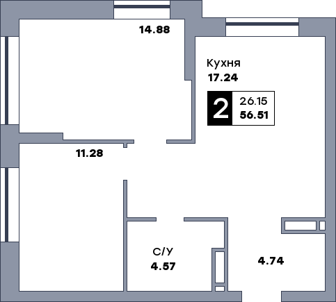 2 комнатная квартира, №3