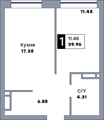 1 комнатная квартира, №5