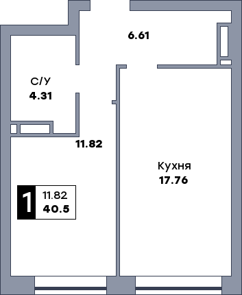 1 комнатная квартира, №9