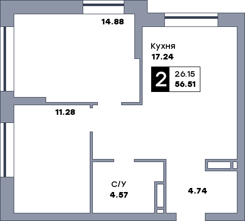 2 комнатная квартира, №13, этаж 3