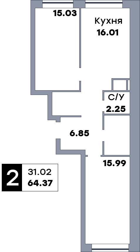 2 комнатная квартира, №18, этаж 3