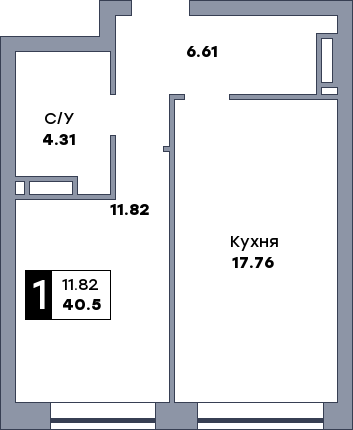 1 комнатная квартира, №19, этаж 3