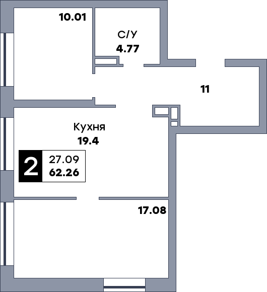 2 комнатная квартира, №42, этаж 6