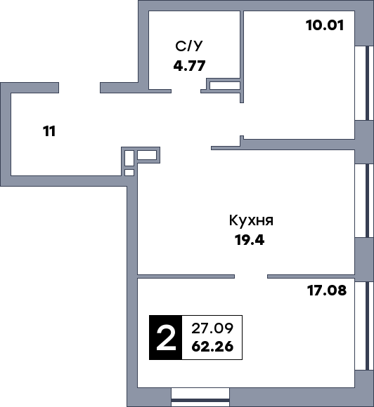 2 комнатная квартира, №89, этаж 2