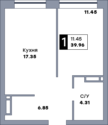 1 комнатная квартира, №115, этаж 5