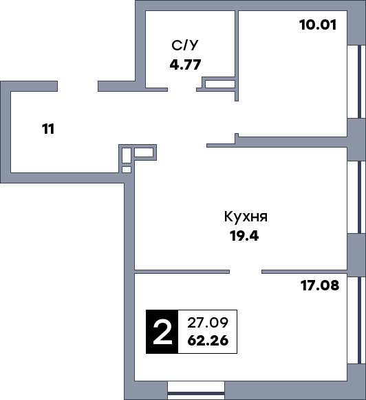 2 комнатная квартира, №129, этаж 6