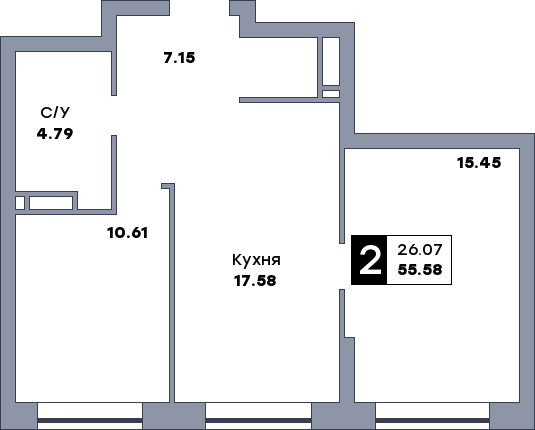 2 комнатная квартира, №130, этаж 6