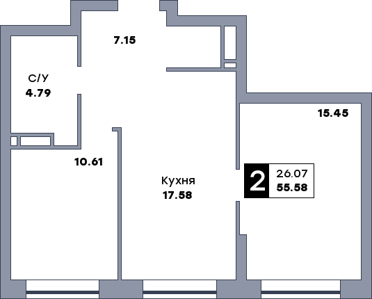 2 комнатная квартира, №140, этаж 7