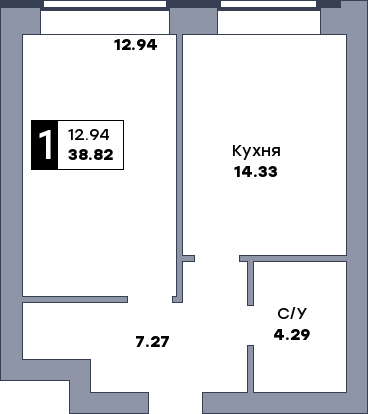 1 комнатная квартира, №112, этаж 2