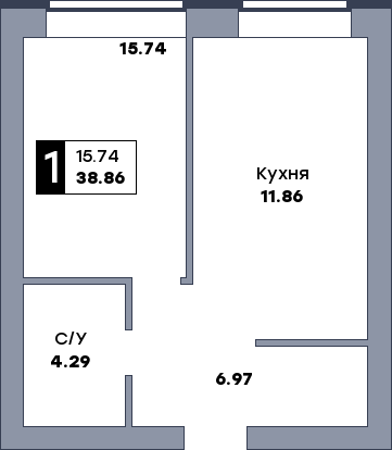 1 комнатная квартира, №131, этаж 4