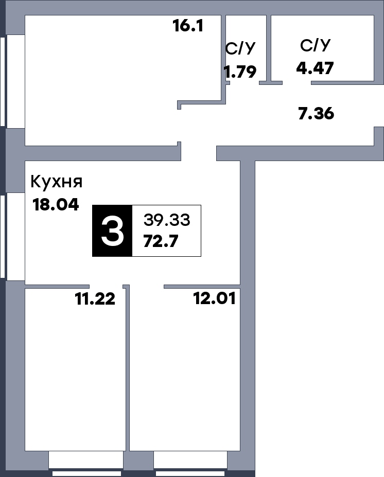3 комнатная квартира, №18, этаж 3