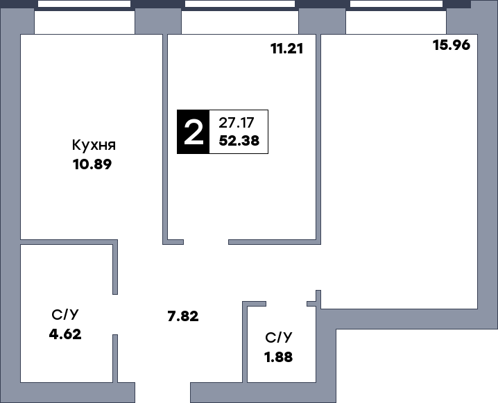 2 комнатная квартира, №57, этаж 8