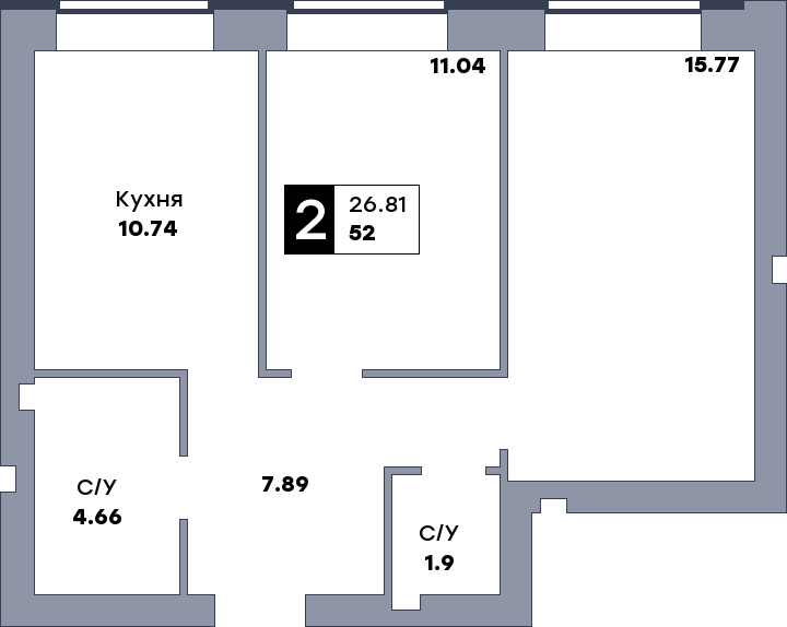 2 комнатная квартира, №12, этаж 3