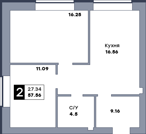 2 комнатная квартира, №3, этаж 1