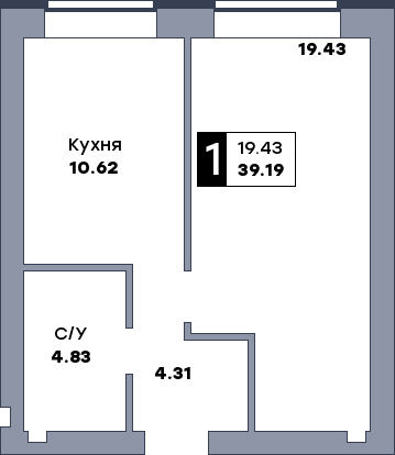 1 комнатная квартира, №41, этаж 5