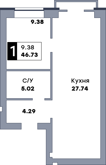 1 комнатная квартира, №73, этаж 8