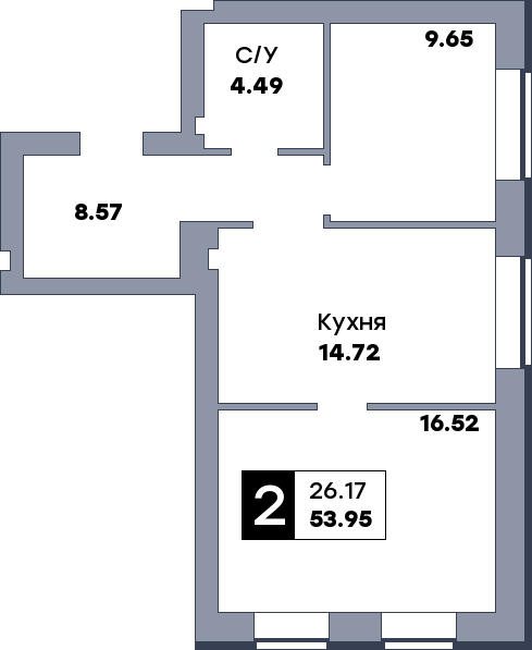 2 комнатная квартира, №107, этаж 2