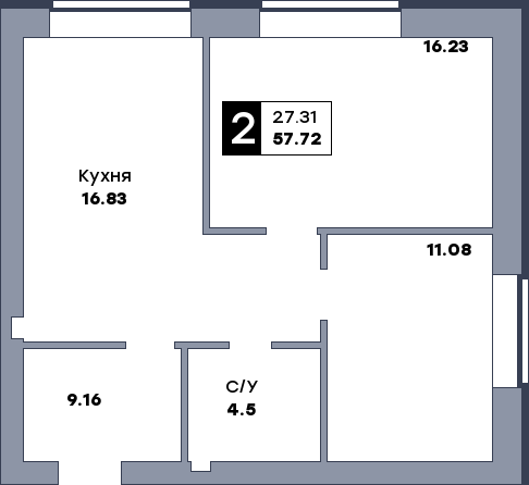 2 комнатная квартира, №116, этаж 3