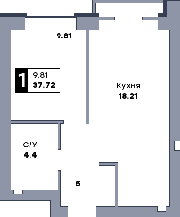 1 комнатная квартира, №125, этаж 4