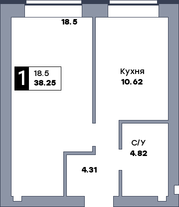 1 комнатная квартира, №153, этаж 7