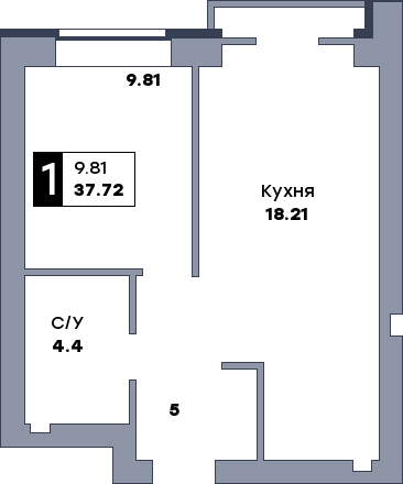 1 комнатная квартира, №155, этаж 7
