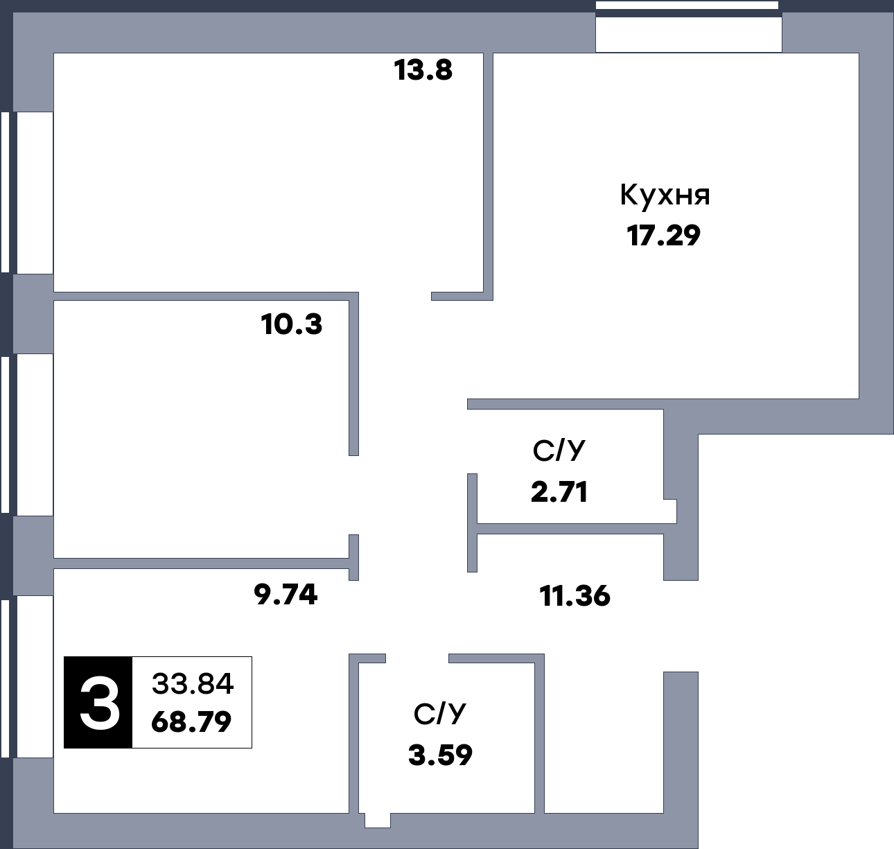 3 комнатная квартира, №1, этаж 1
