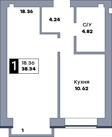 1 комнатная квартира, №114, этаж 5