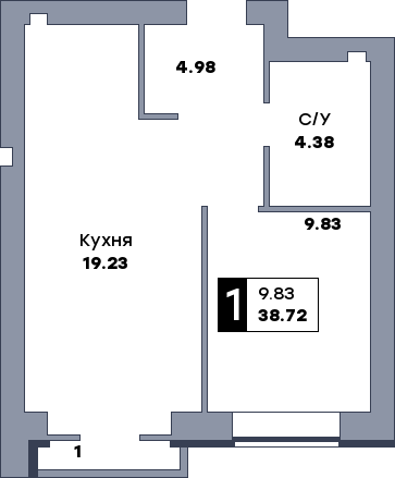 1 комнатная квартира, №115, этаж 5