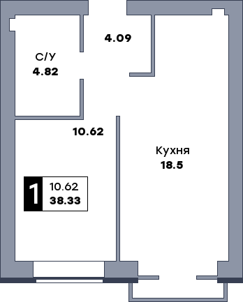 1 комнатная квартира, №193, этаж 3