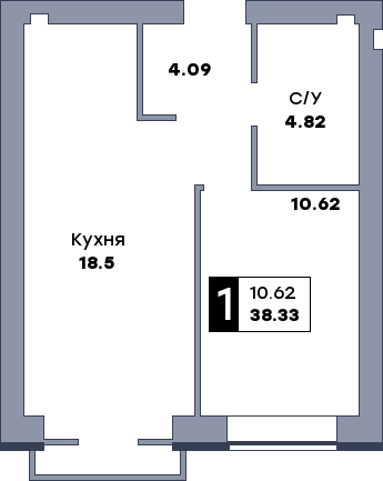 1 комнатная квартира, №194, этаж 3