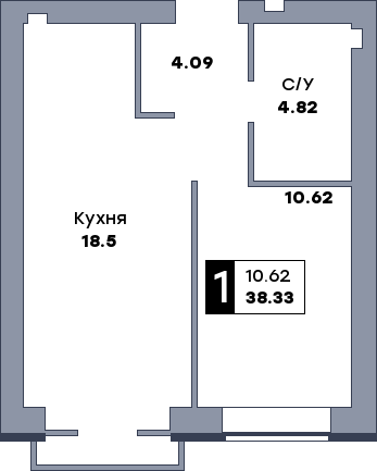 1 комнатная квартира, №223, этаж 6