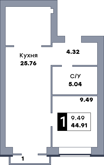 1 комнатная квартира, №315