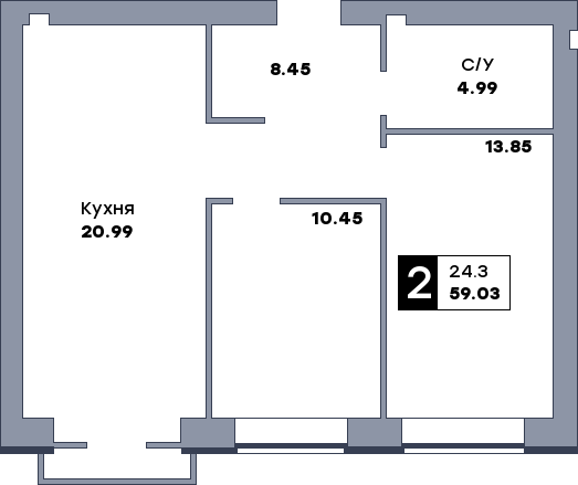 2 комнатная квартира, №323, этаж 6