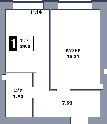 1 комнатная квартира, №326, этаж 6