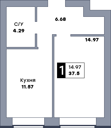 1 комнатная квартира, №111, этаж 1