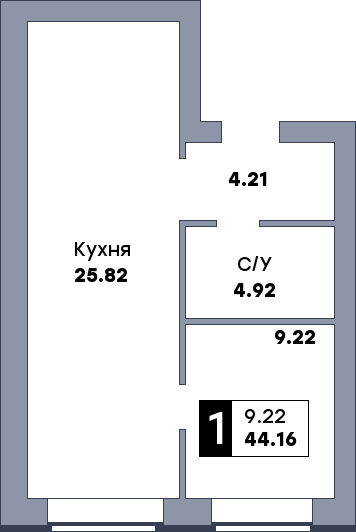 1 комнатная квартира, №123, этаж 2