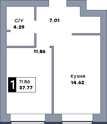 1 комнатная квартира, №132, этаж 3