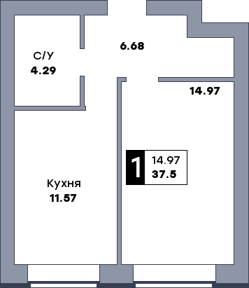 1 комнатная квартира, №139, этаж 4