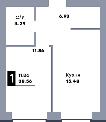 1 комнатная квартира, №160, этаж 6