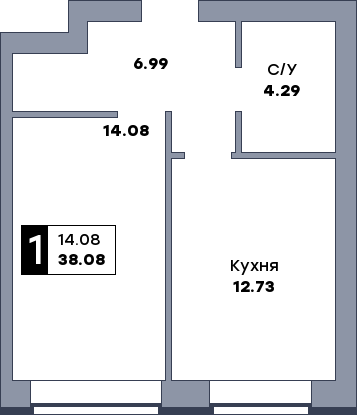 1 комнатная квартира, №235, этаж 4
