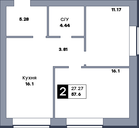 2 комнатная квартира, №11, этаж 2