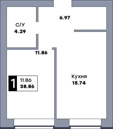 1 комнатная квартира, №37, этаж 4