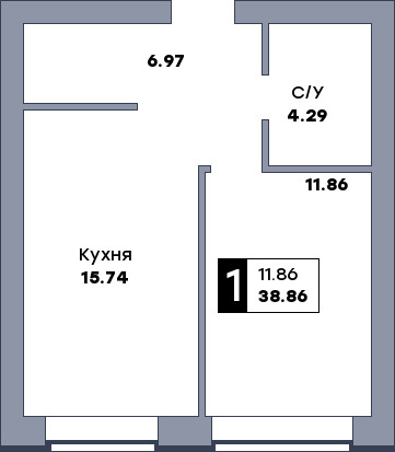 1 комнатная квартира, №79, этаж 8