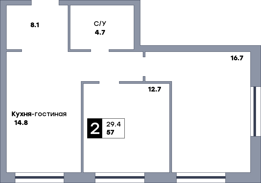 2 комнатная квартира, №4, этаж 2