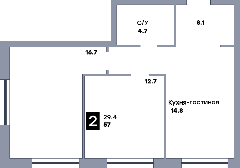 2 комнатная квартира, №183, этаж 1