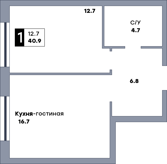 1 комнатная квартира, №184, этаж 1