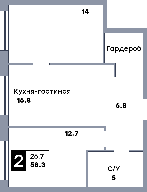 2 комнатная квартира, №185, этаж 1